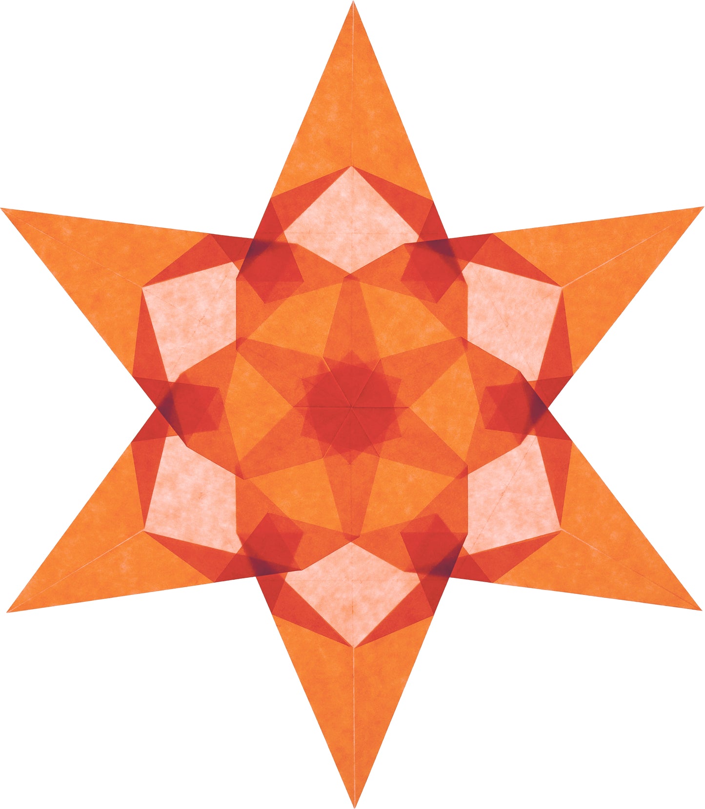 6 kinderleichte FENSTERSTERNE (Karminrot, Sonnengelb, Orange)