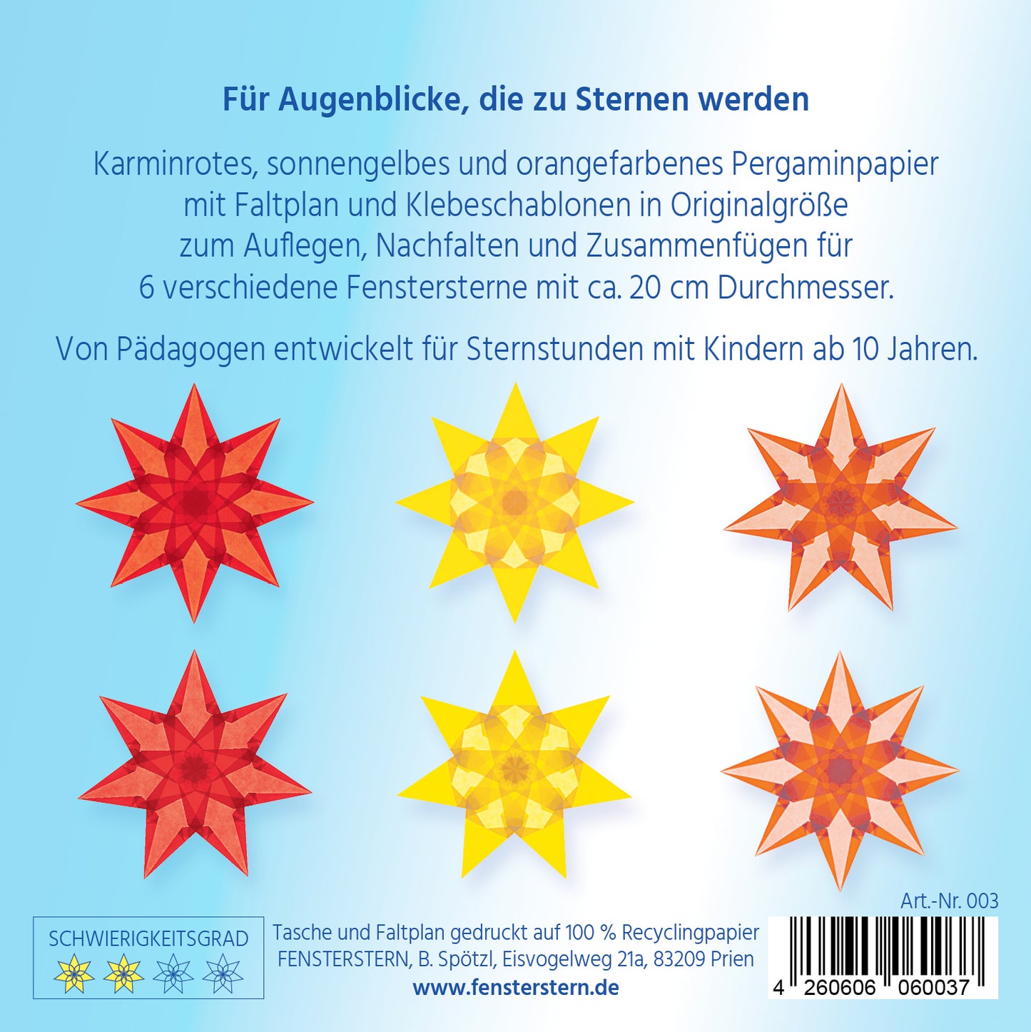Faszinierende Fenstersterne (Karminrot, Sonnengelb, Orange)