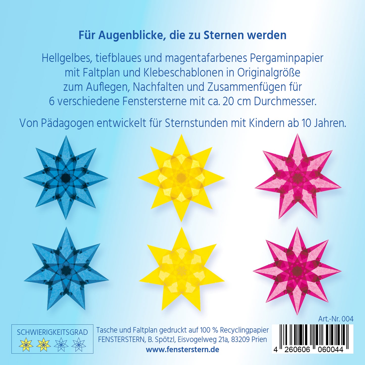 Faszinierende Fenstersterne (Tiefblau, Hellgelb, Magenta)