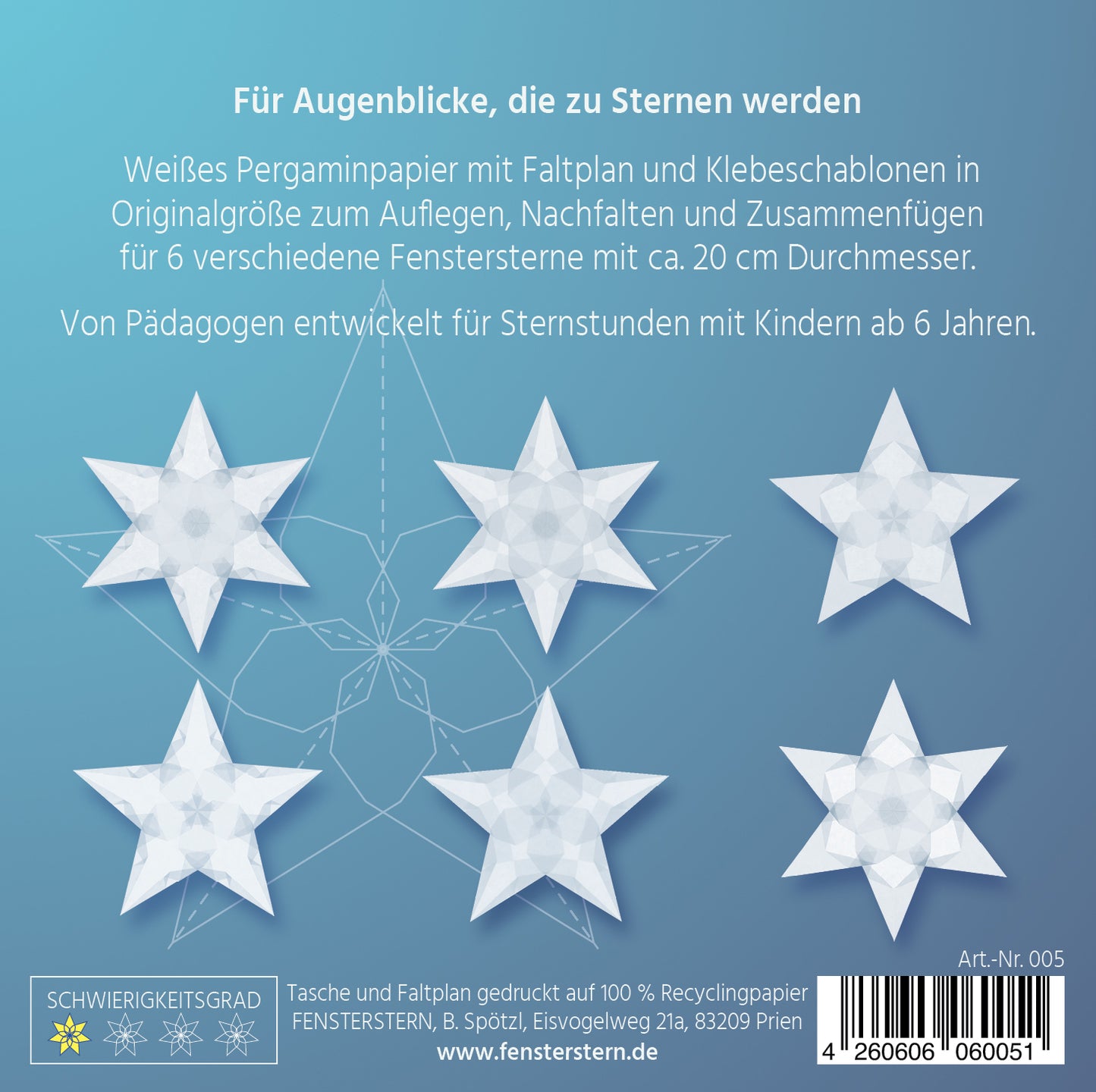 6 kinderleichte FENSTERSTERNE (Weiß)