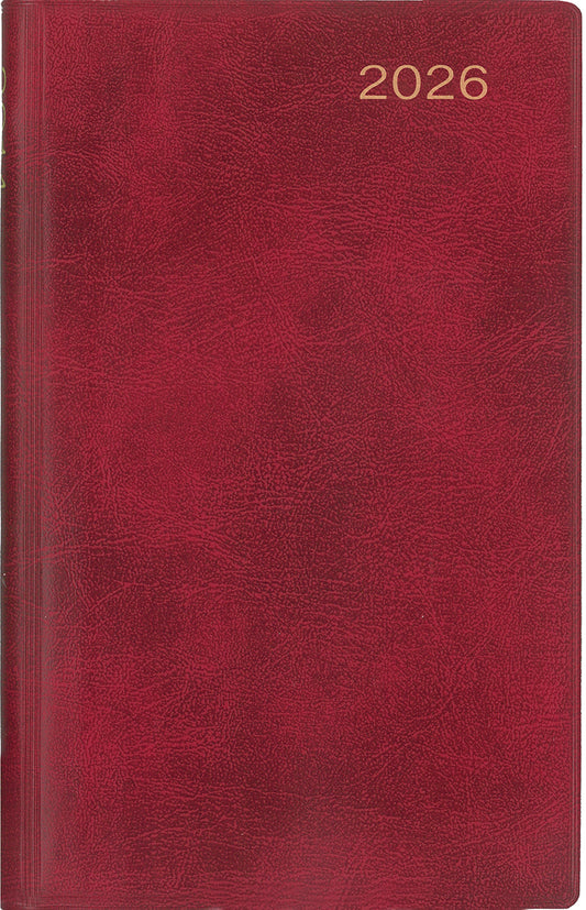 Taschenkalender 2026 (Roter Cabra-Lederfaserstoffeinband)